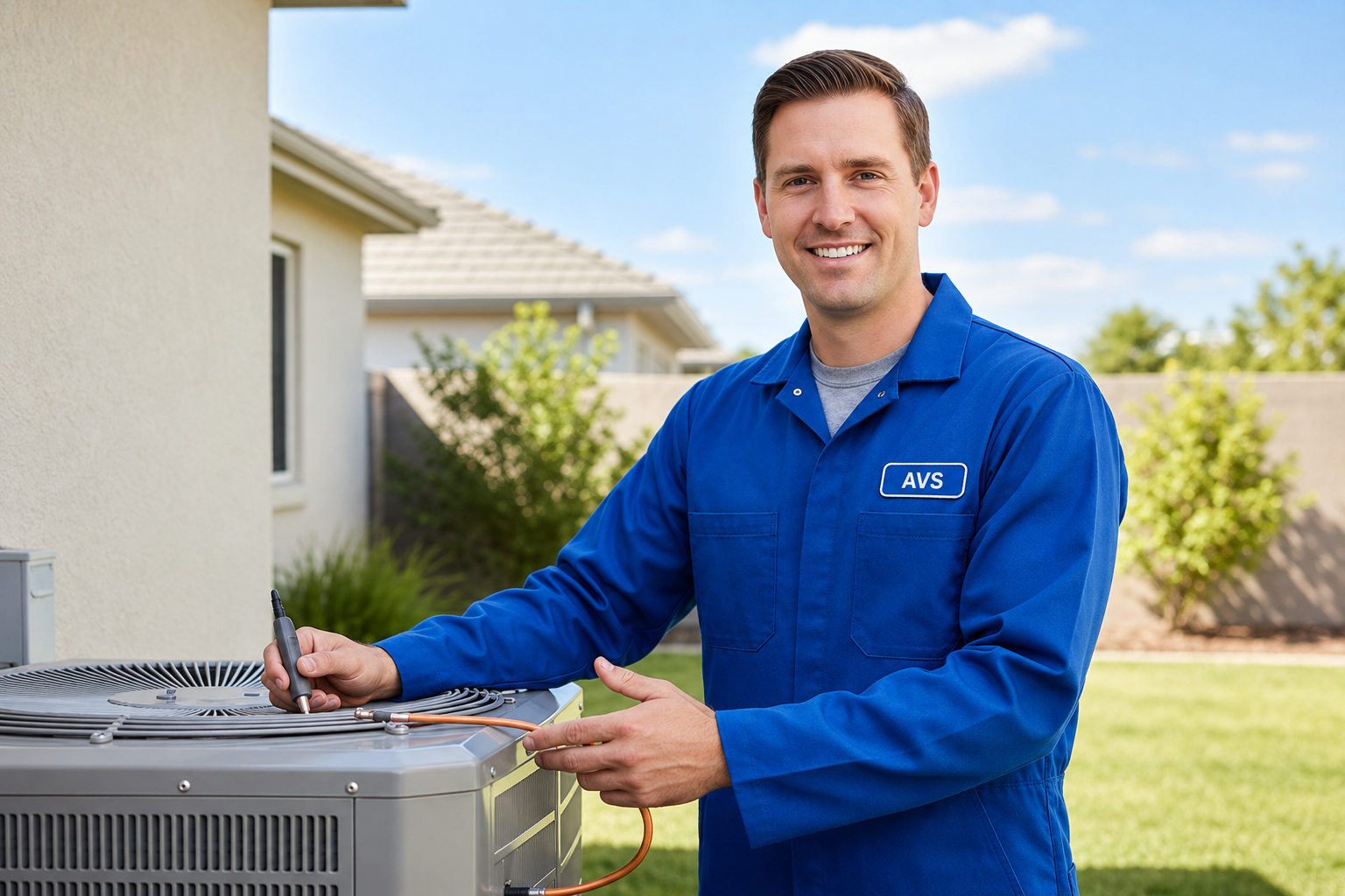 Manassas VA 1 HVAC technician servicing an outdoor AC unit